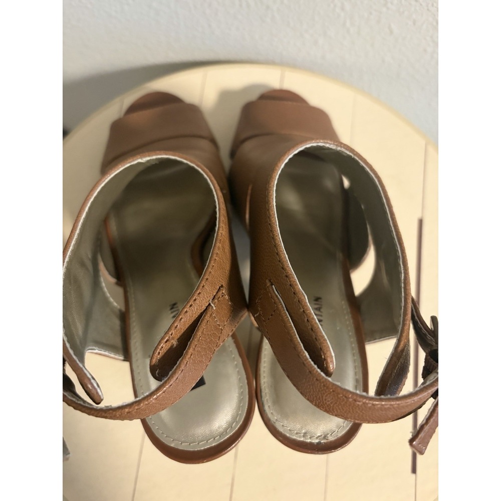 White Mountain~ District~8M~ Brown Leather Peep Toe Slingback Block High Heels - Picture 14 of 14